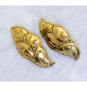 Vintage Large Art Nouveau Statement Gold Tone Stud Earrings - CF1